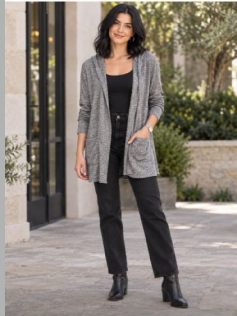 American Eagle Outfitters Women’s Med Gray Heather Hooded Open Front Cardigan